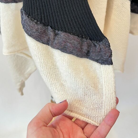 DikTons Barcelona Waterfall Cardigan Sweater Medium Merino Wool Black Cream - Picture 7 of 7